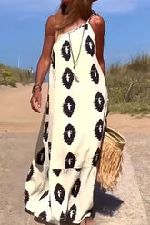 Printed Single Shoulder Maxi Dress Light Yellow OutfitFlow